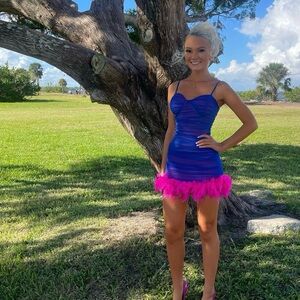 Elegant Blue and Pink Prom Dress